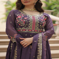 Premium Floral Embroidered Georgette Anarkali Sharara Set with Dupatta